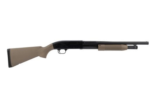 Mossberg Maverick 88 12 gauge pump action shotgun features FDE furniture
